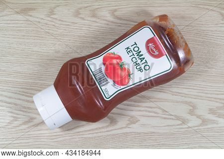 Primelin - France, February 13, 2020 :bottle Of Kania Tomato Ketchup From France