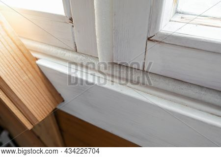 Insulated Old Window Frames To Prevent Warmth Heat Leak And Drafts, Preparing House For Winter And C