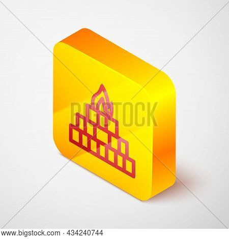 Isometric Line Yagna Icon Isolated On Grey Background. Yellow Square Button. Vector