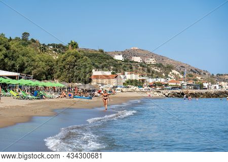 Crete, Greece - September 21, 2021: People At The Beach In Kalives