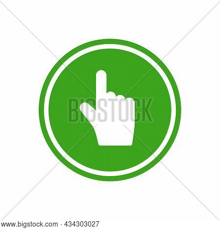 Hand Points Up In Green Ciecle. Swipe Up Or Scroll Icon. Pointing Hand With Arrow Up. Flat Picrtogra