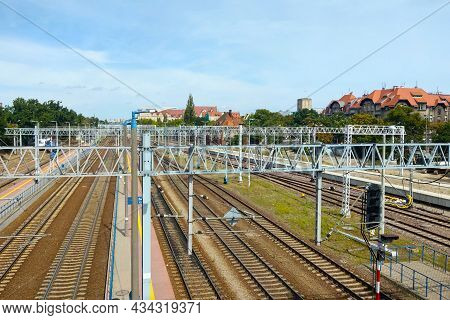 Wroclaw, Poland, August 16, 2021: View Of The Railway Tracks In The City Of Poznan