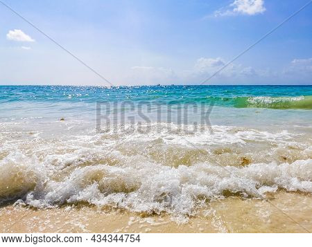 Tropical Mexican Beach Waves Punta Esmeralda Playa Del Carmen Mexico.