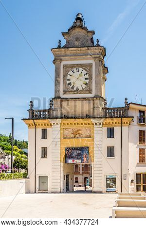 Salo, Italy - June 28,2021 - View At The Clock Tower In Salo. Salo Is A Town And Comune In The Provi