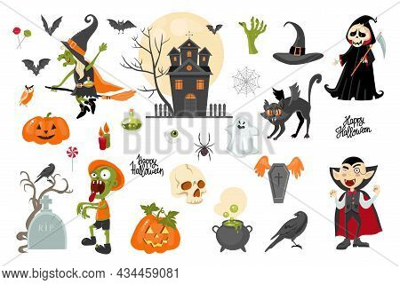 Halloween Clipart Collection, Cartoon Style. Vector Stock Illustration. Isolated On A White Backgrou