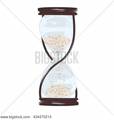 Hourglass Vector Stock Illustration. Wooden Case. Minutes, Time, Hour, Life. Isolated On A White Bac