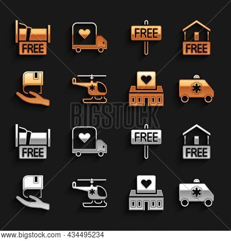 Set Rescue Helicopter, Free Home Delivery, Emergency Car, Volunteer Center, Book Donation, Sign, Ove