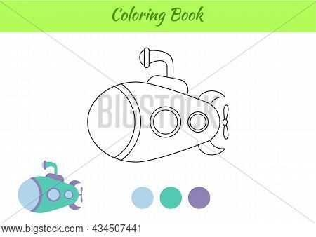 Coloring Book Submarine For Children. Educational Activity Page For Preschool Years Kids And Toddler