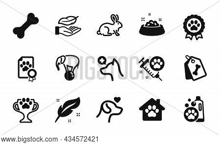 Vector Set Of Pets Care, Dog Competition And Winner Cup Icons Simple Set. Dog Certificate, Pet Shelt