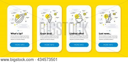 Vector Set Of Ice Cream, Coffee Cup And Almond Nut Line Icons Set. Ui Phone App Screens With Line Ic