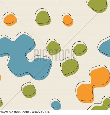 Seamless Abstract Organic Blog Shapes In Various Colors With Offset Outline Surface Pattern Design F