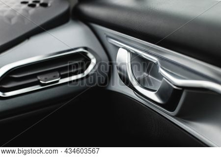 Inner Door Handle With Lock Unlock Buttons, Modern Black Car Interior Detail