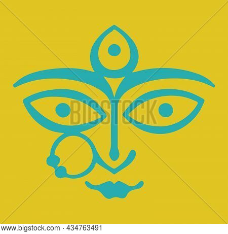 Sketch Of Goddess Durga Matha Or Chamundi Closeup Face Editable Outline Illustration