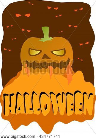 Image Of Pumpkin With Red Eyes In The Background