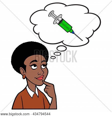 Woman Thinking About A Flu Shot - A Cartoon Illustration Of A Woman Thinking About A Winter Flu Shot