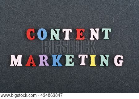 Content Marketing Word On Black Board Background Composed From Colorful Abc Alphabet Block Wooden Le