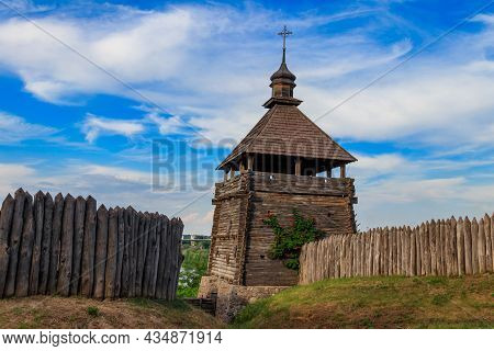 Medieval Wooden Zaporozhian Sich On Khortytsia Island In Zaporizhia, Ukraine