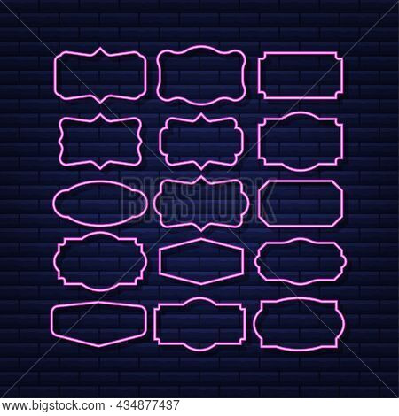 Set Quote Frames. Blank Template With Print Information Design Quotes. Neon Icon. Vector Stock Illus