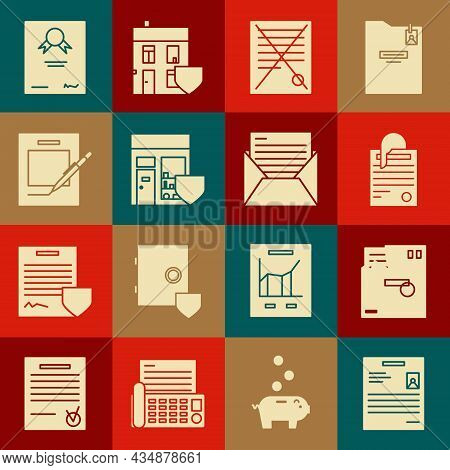 Set Personal Document, Ordered Envelope, File And Paper Clip, Delete File, Shopping Building With Sh