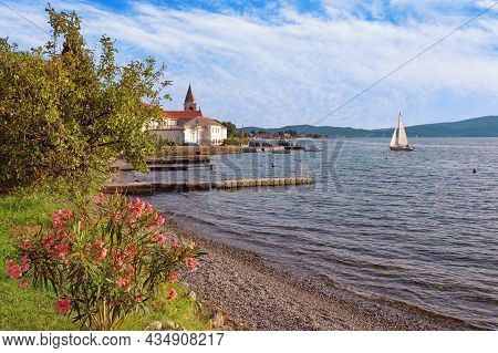 Beautiful Autumn Mediterranean Landscape.  Montenegro, Adriatic Sea, Kotor Bay. View Of Donja Lastva