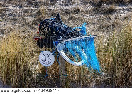 Petten Aan Zee, Noord-holland, Netherlands. April 17, 2021. Stop Killing Whales At The Wall Of Shame