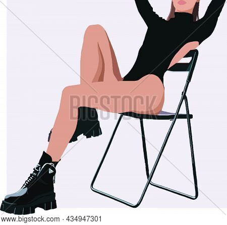 Silhouette Of A Girl In A Black Bodysuit Sitting On A Chair