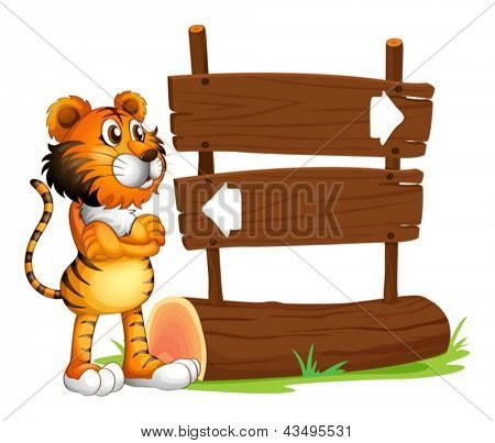 Beispiel für eine hölzerne Tafel mit einem Tiger auf einem weißen Hintergrund