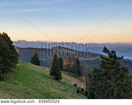 Schnebelhorn, Zurich Switzerland.fantastic Sunrise And Morning Mood To Enjoy On The Hill.view Over T