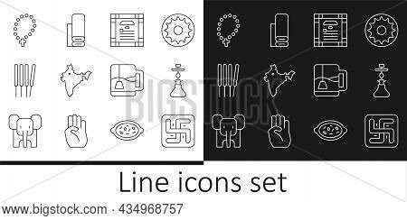 Set Line Hindu Swastika, Hookah, India Constitution Day, Map, Aroma Sticks, Incense, Rosary Beads Re