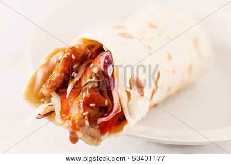 tortilla fajita wraps with meat and vegetables