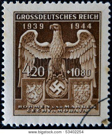 GERMAN REICH - CIRCA 1944: A stamp printed Germany shows eagle and swastika circa 1944