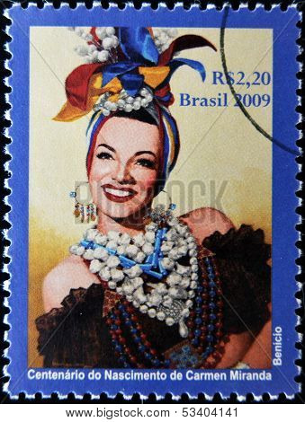 BRAZIL - CIRCA 2009: A stamp printed in Brazil shows Carmen Miranda circa 2009