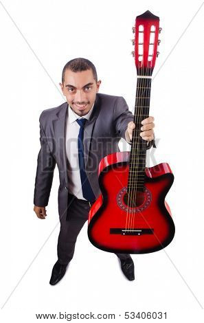 Businessman quitar player isolated on white