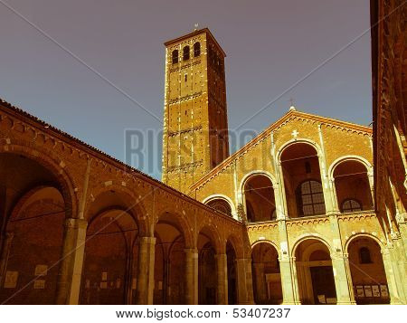 Retro Looking Sant Ambrogio Church, Milan