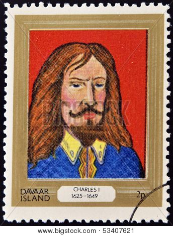 stamp printed in Davaar Island dedicated to the kings and queens of Britain shows King Charles I