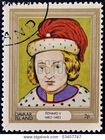 stamp printed in Davaar Island dedicated to the kings and queens of Britain shows King Edward V