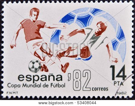 SPAIN - CIRCA 1982: Stamp printed in Spain dedicated to Football World Cup in Spain 1982 circa 1982