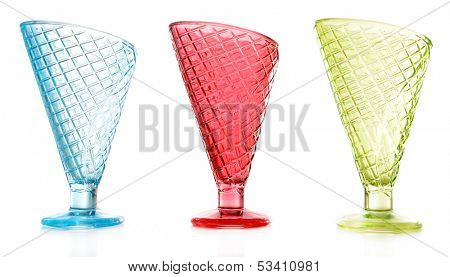 Empty glasses ice cream dish isolated on white