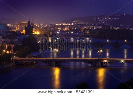 Czech Republic - Flood in Prague - view from  Letna on Charles Bridge and other Bridges