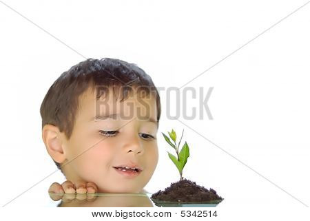 Çocuk ve büyüyen bitki