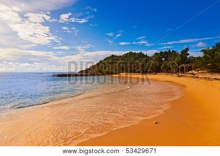 Seychelles Tropical Beach At Sunset