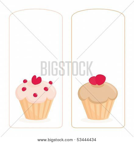 Vector restaurant menu, wedding card, list or baby shower invitation with sweet retro cupcakes