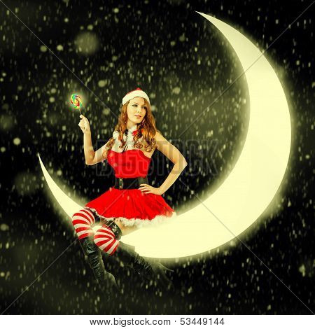 Christmas Card. Sexy Woman In Santa Claus Clothes