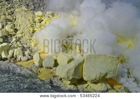 Sulphur Mining. Kawah Ijen Crater