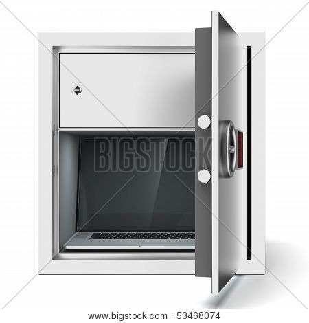 Laptop in metal safe