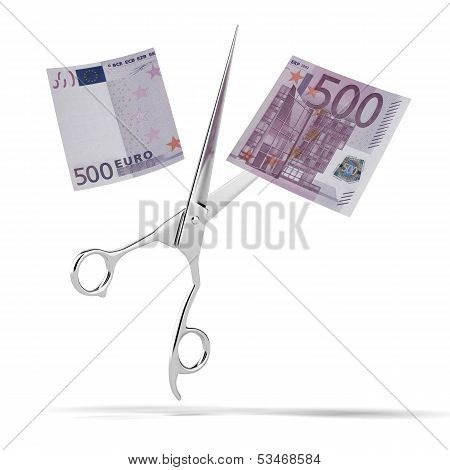 euro bill with scissors