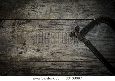Rusty Sawback For Metal On The Wooden Background Construction Instruments On The Wooden Background