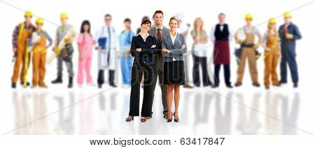 Group of workers people. Isolated on white background