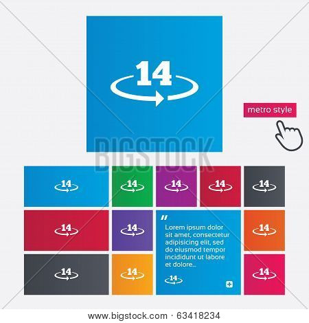 Return of goods within 14 days sign icon.