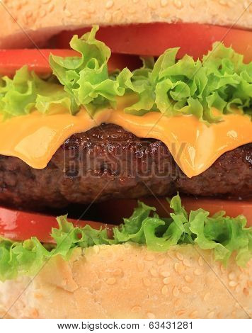 Close up of hamburger layers.